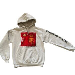 Jean Michel basquiat hoodie unisex  sz s beige pullover graphic art crown print